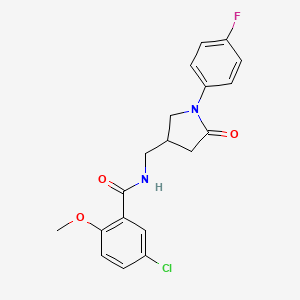 molecular formula C19H18ClFN2O3 B2700132 5-chloro-N-((1-(4-fluorophenyl)-5-oxopyrrolidin-3-yl)methyl)-2-methoxybenzamide CAS No. 955244-16-3
