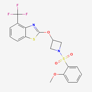 molecular formula C18H15F3N2O4S2 B2700143 2-((1-((2-Methoxyphenyl)sulfonyl)azetidin-3-yl)oxy)-4-(trifluoromethyl)benzo[d]thiazole CAS No. 1421512-55-1