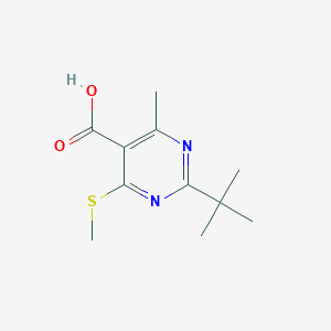 molecular formula C11H16N2O2S B2700173 2-叔丁基-4-甲基-6-(甲硫基)嘧啶-5-甲酸 CAS No. 949285-85-2