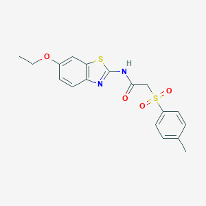 molecular formula C18H18N2O4S2 B270018 N-(6-ethoxy-1,3-benzothiazol-2-yl)-2-[(4-methylphenyl)sulfonyl]acetamide 
