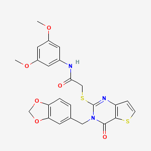 molecular formula C24H21N3O6S2 B2700195 2-((3-(benzo[d][1,3]dioxol-5-ylmethyl)-4-oxo-3,4-dihydrothieno[3,2-d]pyrimidin-2-yl)thio)-N-(3,5-dimethoxyphenyl)acetamide CAS No. 1788532-58-0