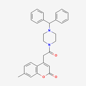 molecular formula C29H28N2O3 B2700206 4-(2-(4-benzhydrylpiperazin-1-yl)-2-oxoethyl)-7-methyl-2H-chromen-2-one CAS No. 919757-83-8