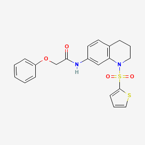 molecular formula C21H20N2O4S2 B2700211 2-phenoxy-N-(1-(thiophen-2-ylsulfonyl)-1,2,3,4-tetrahydroquinolin-7-yl)acetamide CAS No. 898447-80-8