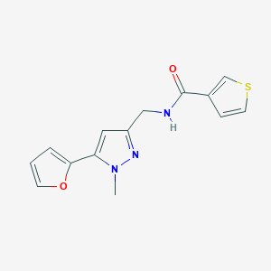 molecular formula C14H13N3O2S B2700212 N-((5-(furan-2-yl)-1-methyl-1H-pyrazol-3-yl)methyl)thiophene-3-carboxamide CAS No. 1421456-05-4