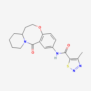 molecular formula C18H20N4O3S B2700215 4-Methyl-N-(6-oxo-2,3,4,12,13,13a-hexahydro-1H-pyrido[2,1-d][1,5]benzoxazocin-8-yl)thiadiazole-5-carboxamide CAS No. 1226440-06-7