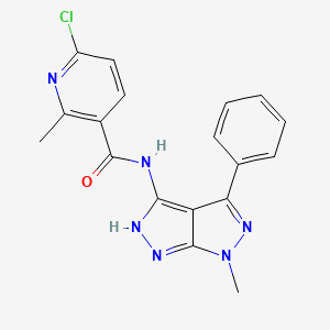 molecular formula C18H15ClN6O B2700216 6-Chloro-2-methyl-N-(6-methyl-4-phenyl-2H-pyrazolo[3,4-c]pyrazol-3-yl)pyridine-3-carboxamide CAS No. 2305443-07-4