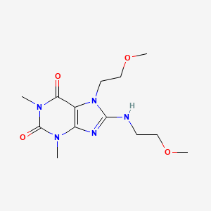 molecular formula C13H21N5O4 B2700220 7-(2-甲氧基乙基)-8-((2-甲氧基乙基)氨基)-1,3-二甲基-1H-嘌呤-2,6(3H,7H)-二酮 CAS No. 838906-16-4