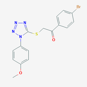molecular formula C16H13BrN4O2S B270023 1-(4-bromophenyl)-2-{[1-(4-methoxyphenyl)-1H-tetraazol-5-yl]sulfanyl}ethanone 