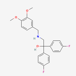 molecular formula C23H23F2NO3 B2700236 2-[(3,4-Dimethoxybenzyl)amino]-1,1-bis(4-fluorophenyl)-1-ethanol CAS No. 338771-06-5