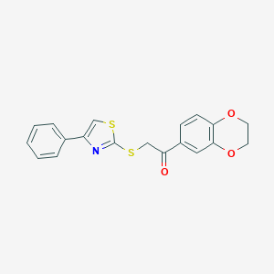 molecular formula C19H15NO3S2 B270026 1-(2,3-Dihydro-1,4-benzodioxin-6-yl)-2-[(4-phenyl-1,3-thiazol-2-yl)sulfanyl]ethanone 