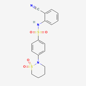 molecular formula C17H17N3O4S2 B2700260 N-(2-cyanophenyl)-4-(1,1-dioxido-1,2-thiazinan-2-yl)benzenesulfonamide CAS No. 895791-93-2