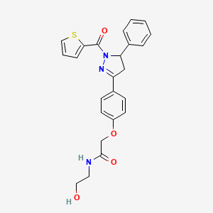 molecular formula C24H23N3O4S B2700267 N-(2-hydroxyethyl)-2-{4-[5-phenyl-1-(thiophene-2-carbonyl)-4,5-dihydro-1H-pyrazol-3-yl]phenoxy}acetamide CAS No. 868146-40-1