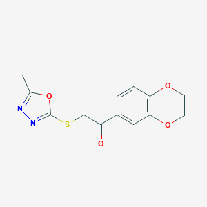 molecular formula C13H12N2O4S B270027 1-(2,3-Dihydro-1,4-benzodioxin-6-yl)-2-[(5-methyl-1,3,4-oxadiazol-2-yl)sulfanyl]ethanone 