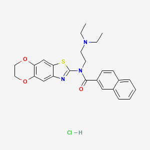 molecular formula C26H28ClN3O3S B2700339 N-(2-(diethylamino)ethyl)-N-(6,7-dihydro-[1,4]dioxino[2',3':4,5]benzo[1,2-d]thiazol-2-yl)-2-naphthamide hydrochloride CAS No. 1321789-10-9