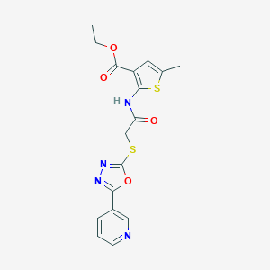 molecular formula C18H18N4O4S2 B270034 Ethyl 4,5-dimethyl-2-[({[5-(3-pyridinyl)-1,3,4-oxadiazol-2-yl]thio}acetyl)amino]-3-thiophenecarboxylate 