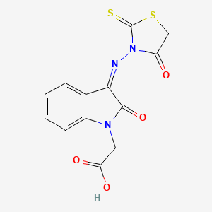 molecular formula C13H9N3O4S2 B2700341 (Z)-2-(2-oxo-3-((4-oxo-2-thioxothiazolidin-3-yl)imino)indolin-1-yl)acetic acid CAS No. 314746-40-2