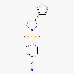 molecular formula C15H14N2O2S2 B2700347 4-((3-(噻吩-3-基)吡咯啉-1-基)磺酰)苯甲腈 CAS No. 2191265-08-2