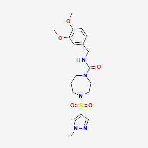 molecular formula C19H27N5O5S B2700357 N-(3,4-dimethoxybenzyl)-4-((1-methyl-1H-pyrazol-4-yl)sulfonyl)-1,4-diazepane-1-carboxamide CAS No. 2034245-25-3