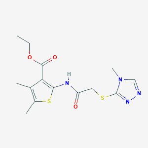 molecular formula C14H18N4O3S2 B270036 ethyl 4,5-dimethyl-2-({[(4-methyl-4H-1,2,4-triazol-3-yl)sulfanyl]acetyl}amino)-3-thiophenecarboxylate 