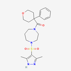 molecular formula C22H30N4O4S B2700390 (4-((3,5-dimethyl-1H-pyrazol-4-yl)sulfonyl)-1,4-diazepan-1-yl)(4-phenyltetrahydro-2H-pyran-4-yl)methanone CAS No. 1902959-24-3