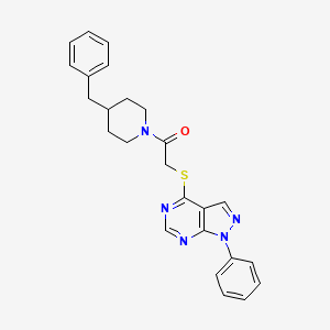 molecular formula C25H25N5OS B2700396 1-(4-benzylpiperidin-1-yl)-2-((1-phenyl-1H-pyrazolo[3,4-d]pyrimidin-4-yl)thio)ethanone CAS No. 483984-60-7