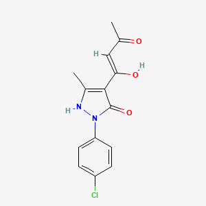 molecular formula C14H13ClN2O3 B2700398 1-[1-(4-chlorophenyl)-5-hydroxy-3-methyl-1H-pyrazol-4-yl]-3-hydroxy-2-buten-1-one CAS No. 129302-13-2