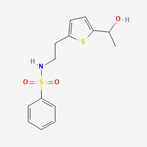 molecular formula C14H17NO3S2 B2700405 N-(2-(5-(1-hydroxyethyl)thiophen-2-yl)ethyl)benzenesulfonamide CAS No. 2034404-68-5