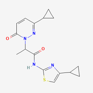molecular formula C16H18N4O2S B2700422 2-(3-cyclopropyl-6-oxopyridazin-1(6H)-yl)-N-(4-cyclopropylthiazol-2-yl)propanamide CAS No. 2097861-28-2