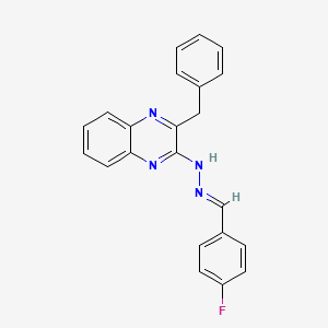 molecular formula C22H17FN4 B2700438 2-benzyl-3-[(E)-2-[(4-fluorophenyl)methylidene]hydrazin-1-yl]quinoxaline CAS No. 478064-31-2