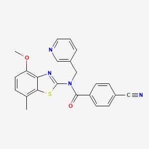 molecular formula C23H18N4O2S B2700453 4-cyano-N-(4-methoxy-7-methylbenzo[d]thiazol-2-yl)-N-(pyridin-3-ylmethyl)benzamide CAS No. 895426-24-1
