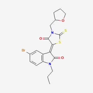 molecular formula C19H19BrN2O3S2 B2700456 5-(5-Bromo-2-oxo-1-propylindolin-3-ylidene)-3-((tetrahydrofuran-2-yl)methyl)-2-thioxothiazolidin-4-one CAS No. 617696-64-7