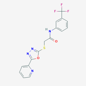molecular formula C16H11F3N4O2S B270049 2-{[5-(2-pyridinyl)-1,3,4-oxadiazol-2-yl]sulfanyl}-N-[3-(trifluoromethyl)phenyl]acetamide 