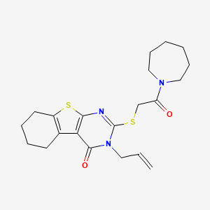 molecular formula C21H27N3O2S2 B2700510 2-[2-(环庚烷-1-基)-2-氧代乙基]硫-3-丙-2-烯基-5,6,7,8-四氢-[1]苯并噻吩并[2,3-d]嘧啶-4-酮 CAS No. 571923-91-6