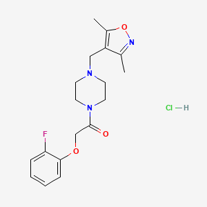 molecular formula C18H23ClFN3O3 B2700555 1-(4-((3,5-二甲基异噁唑-4-基)甲基)哌嗪-1-基)-2-(2-氟苯氧基)乙酮 盐酸盐 CAS No. 1396885-14-5