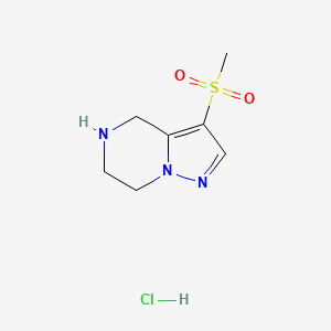 molecular formula C7H12ClN3O2S B2700568 3-Methylsulfonyl-4,5,6,7-tetrahydropyrazolo[1,5-a]pyrazine;hydrochloride CAS No. 2287285-15-6