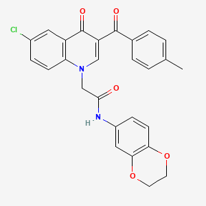 molecular formula C27H21ClN2O5 B2700569 2-(6-chloro-3-(4-methylbenzoyl)-4-oxoquinolin-1(4H)-yl)-N-(2,3-dihydrobenzo[b][1,4]dioxin-6-yl)acetamide CAS No. 887224-93-3