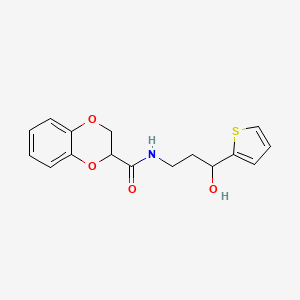 molecular formula C16H17NO4S B2700573 N-(3-hydroxy-3-(thiophen-2-yl)propyl)-2,3-dihydrobenzo[b][1,4]dioxine-2-carboxamide CAS No. 1421463-79-7