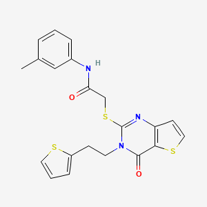molecular formula C21H19N3O2S3 B2700579 N-(3-甲基苯基)-2-({4-氧代-3-[2-(噻吩-2-基)乙基]-3,4-二氢噻吩[3,2-d]嘧啶-2-基}硫代基)乙酰胺 CAS No. 1261015-17-1