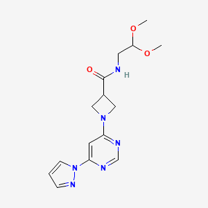 molecular formula C15H20N6O3 B2700583 1-(6-(1H-pyrazol-1-yl)pyrimidin-4-yl)-N-(2,2-dimethoxyethyl)azetidine-3-carboxamide CAS No. 2034280-33-4