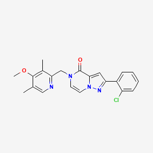 molecular formula C21H19ClN4O2 B2700587 2-(2-氯苯基)-5-((4-甲氧基-3,5-二甲基吡啶-2-基)甲基)嘧唑并[1,5-a]嘧啶-4(5H)-酮 CAS No. 1428372-23-9