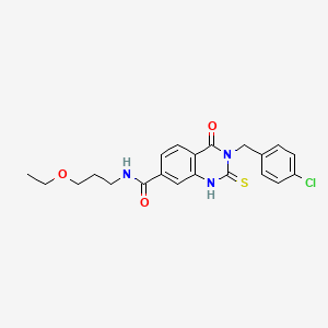 molecular formula C21H22ClN3O3S B2700589 3-(4-chlorobenzyl)-N-(3-ethoxypropyl)-4-oxo-2-thioxo-1,2,3,4-tetrahydroquinazoline-7-carboxamide CAS No. 422282-72-2
