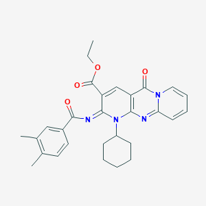 molecular formula C29H30N4O4 B2700593 (Z)-ethyl 1-cyclohexyl-2-((3,4-dimethylbenzoyl)imino)-5-oxo-2,5-dihydro-1H-dipyrido[1,2-a:2',3'-d]pyrimidine-3-carboxylate CAS No. 534579-46-9