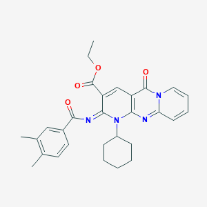 molecular formula C29H30N4O4 B2700593 ethyl 7-cyclohexyl-6-(3,4-dimethylbenzoyl)imino-2-oxo-1,7,9-triazatricyclo[8.4.0.03,8]tetradeca-3(8),4,9,11,13-pentaene-5-carboxylate CAS No. 534579-46-9