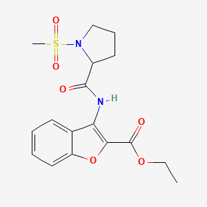 molecular formula C17H20N2O6S B2700595 乙基 3-(1-(甲磺酰基)吡咯啉-2-羧胺基)苯并呋喃-2-羧酸酯 CAS No. 1219322-11-8