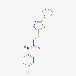 molecular formula C14H10IN3O3S B270061 2-{[5-(2-furyl)-1,3,4-oxadiazol-2-yl]sulfanyl}-N-(4-iodophenyl)acetamide 