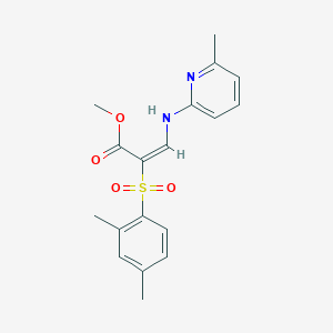 molecular formula C18H20N2O4S B2700625 methyl (2E)-2-(2,4-dimethylbenzenesulfonyl)-3-[(6-methylpyridin-2-yl)amino]prop-2-enoate CAS No. 2380195-55-9