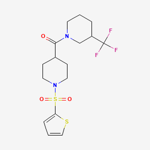 molecular formula C16H21F3N2O3S2 B2700627 (1-(Thiophen-2-ylsulfonyl)piperidin-4-yl)(3-(trifluoromethyl)piperidin-1-yl)methanone CAS No. 342779-33-3