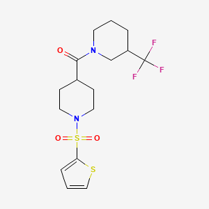 molecular formula C16H21F3N2O3S2 B2700627 (1-(噻吩-2-基磺酰基)哌啶-4-基)(3-(三氟甲基)哌啶-1-基)甲酮 CAS No. 342779-33-3