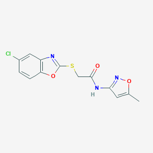 molecular formula C13H10ClN3O3S B270063 2-[(5-chloro-1,3-benzoxazol-2-yl)sulfanyl]-N-(5-methyl-1,2-oxazol-3-yl)acetamide 
