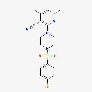 molecular formula C18H19BrN4O2S B2700637 2-{4-[(4-Bromophenyl)sulfonyl]piperazino}-4,6-dimethylnicotinonitrile CAS No. 478081-74-2